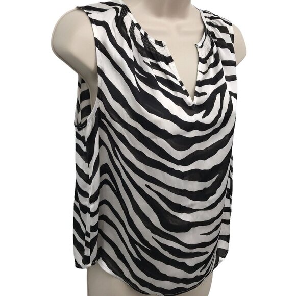 NWT Banana Republic Womens Black Sleeveless Split Neck Zebra Print Blouse SP - Picture 2 of 9